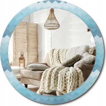 Zrcadlo Kulaté dekorativní zrcadlo na zeď do domu, kanceláře, modrý ševron, průměr 90 cm