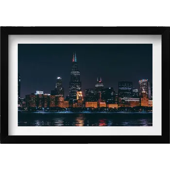 Obraz Dekorativní nástěnný obraz v rámu s grafikou: Městská krajina Chicago, 30x20 cm