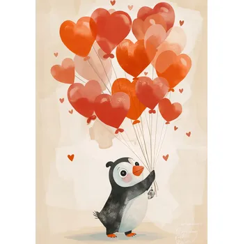 Plakát Plakát Tučňáček s balónky bez rámu 29,7 x 42 cm