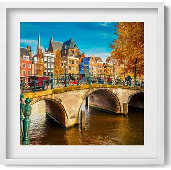 Obraz Dekorativní nástěnný obraz v bílém rámu Podzimní splín Amsterdamu 50x50 cm