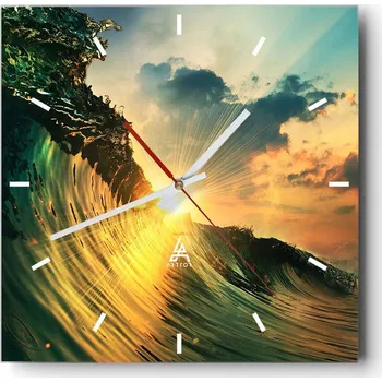 Hodiny Velké nástěnné hodiny 40x40 Vlna Moře Skleněné tiché hodiny