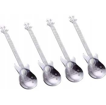 Příbor Lžičky 4 ks lžičky ve tvaru kytary stříbrné Nerezová Ocel 304