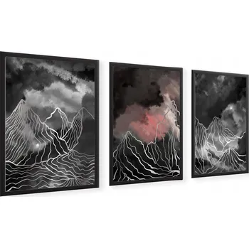 Obraz Sada plakátů grafiky A3 - line art, hory, abstrakce