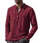 Pánská košile D-look lněná bavlněná bordó XXL stojáček casual