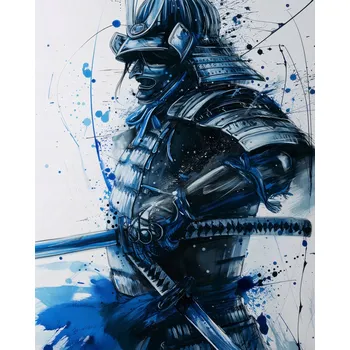 Plakát Plakát Samuraj v modré barvě bez rámu 40 x 50 cm