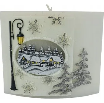 Svíčka SVÍČKA ELIPSA 12CM BÍLÁ ŠEDÁ ZIMNÍ OKNO LED