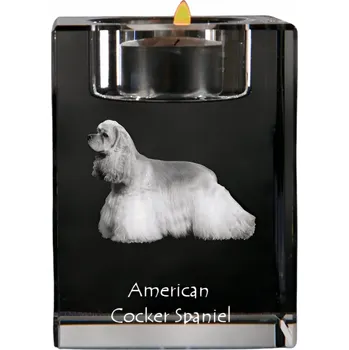Svícen Křišťálový svícen s fotkou psa – Americký kokršpaněl, na čajovou svíčku