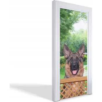 Obraz Fólie s ozdobným potiskem na dveře Šťastný německý ovčák 75x205 cm