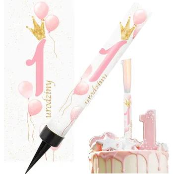 Dortová svíčka DORTOVÁ FONTÁNA 1. NAROZENINY ROCEK RŮŽOVÁ na dort svíčka 12cm
