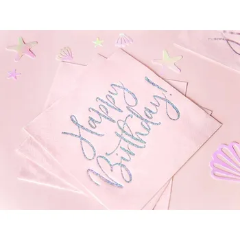 Papírový ubrousek Ubrousky Happy Birthday, světle pudrová růžová, 20 ks