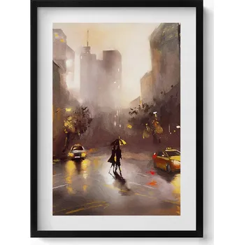 Obraz Obraz s černým rámem a grafikou na zeď Pohled na ulici New Yorku 50x70 cm