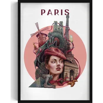 Obraz Stylový obraz v rámu Paříž Eiffelova věž Notre Dame Moulin Rouge 50x70 cm