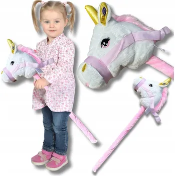 Hobby horsing HLAVA KONĚ JEDNOROŽCE PLYŠOVÁ NA TYČI HOBBY HORSE BÍLÝ SE ZVUKEM