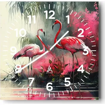 Hodiny Kuchyňské nástěnné hodiny 30x30 Plameňáci Skleněné hodiny do obýváku Moderní Tiché