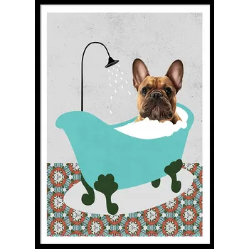 Obraz OBRAZ PLAKÁT V RÁMU do Koupelny WC Toalety PES BULDOK VANA P2572_ 33x43