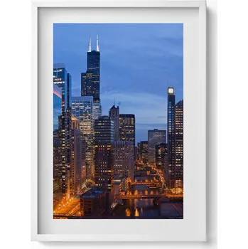 Obraz Obraz v bílém rámu do obýváku Světla velkoměsta 50x70 cm