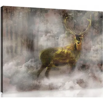 Obraz OBRAZ NA PLÁTNĚ CANVAS 60x40 JELEN LES MLHA