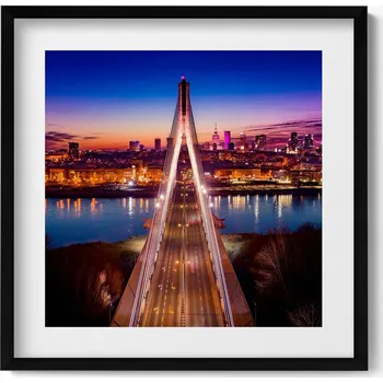 Obraz Elegantní obraz do obýváku v černém rámu Most a město večer 50x50 cm