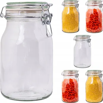 Zavařovací sklenice 1100 ml hermetická zavařovací sklenice 1 l se skleněným víkem s těsněním a klipem, 6 ks