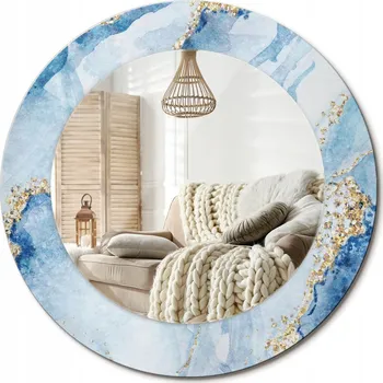 Zrcadlo Zrcadlo s potiskem do koupelny, kuchyně, předsíně, průměr 50 cm, modrý mramor