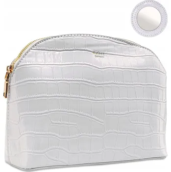 Kosmetická taška CESTOVNÍ KOSMETICKÁ TAŠKA BÍLÁ IMITACE KŮŽE + ZRCÁTKO