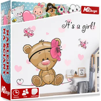 Samolepící dekorace XL Samolepka na stěnu MEDVÍDEK Srdíčka 57x47cm