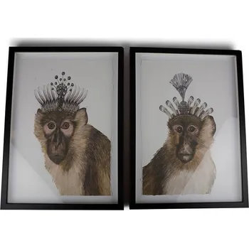 Obraz OBRAZ OPICE S DIADÉMEM dřevo sklo SADA /2/