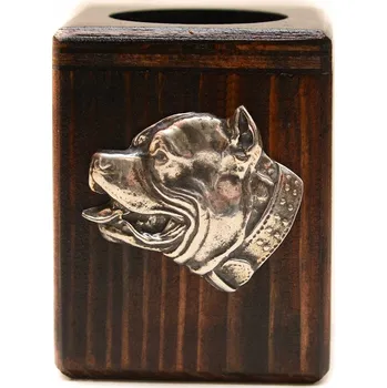 Obraz Pitbull, dřevěný svícen se psem Pit Bull, na čajovou svíčku (tealight)
