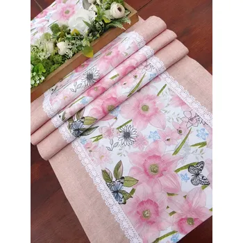 ubrus Běhoun - narcisky v kombinaci s růžovou