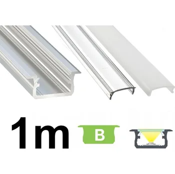 LED osvětlení HLINÍKOVÝ PROFIL surový zapuštěný typ B pro LED pásky 1m + KRYT
