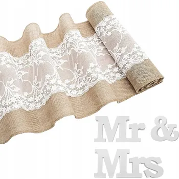 ubrus JUTOVÝ BĚHOUN NA STŮL BOHO RUSTIKÁLNÍ S KRAJKOU 275 CM x 30 CM - 2 KUSY