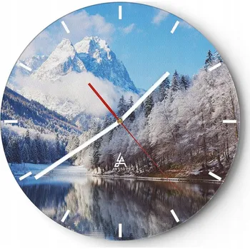 Hodiny Velké nástěnné hodiny na zeď 40x40 Zima Skleněné hodiny Kulatý Tiché