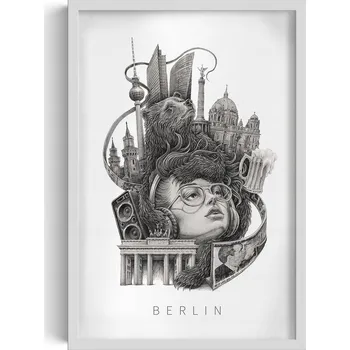 Obraz Závěsný obraz na zeď dekorace do bytu Černobílý Berlín Medvěd 40x60 cm