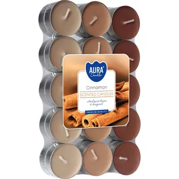 Svíčka Parafínové čajové svíčky Skořice Aura 30 ks