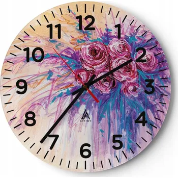Hodiny Nástěnné hodiny do obýváku 40x40 Květiny Kulatý Skleněné hodiny Loft Tiché