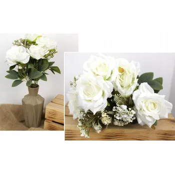 umělá květina Kytice bílých RŮŽÍ S DOPLŇKY 43 CM umělá