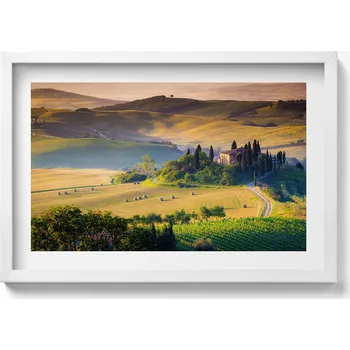 Obraz Obraz v bílém rámu dekorace na zeď Venkovská letní krajina polí 60x40 cm