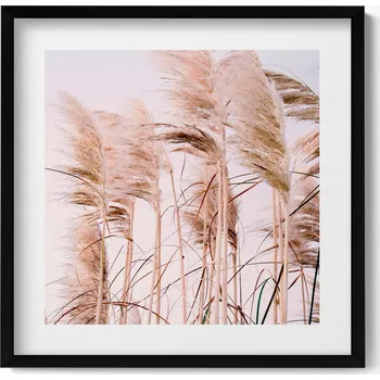 Obraz Nástěnný obraz v černém rámu - Romantická krajina trav v boho stylu 50x50 cm