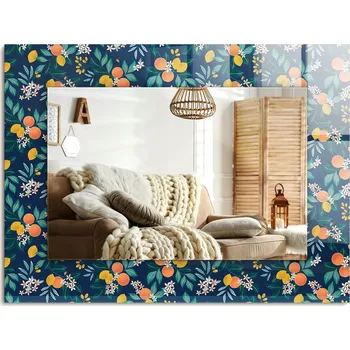 Zrcadlo Dekorativní nástěnné Zrcadlo s potiskem obdélníkové 80x60 cm Květiny a ovoce