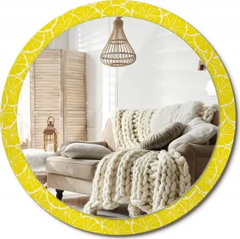Zrcadlo Dekorativní kulaté zrcadlo na zeď s potiskem Citrony průměr 100 cm