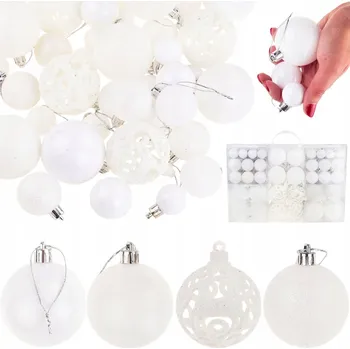 Vánoční dekorace BÍLÉ VÁNOČNÍ VÁNOČNÍ BAŇKY VELKÁ SADA XXL 100 ks. VÁNOČNÍ KOULE 6/4/3 cm