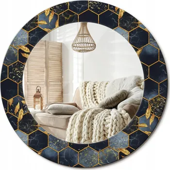 Zrcadlo Loftové závěsné zrcadlo s ozdobným skleněným rámem Mramor hexagon fi 50 cm