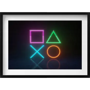 Obraz Nástěnný obraz černý rám Symboly hráče - znaky na ovladači konzole 70x50 cm