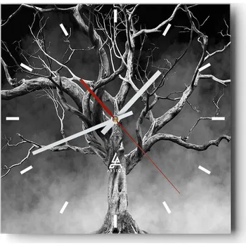 Hodiny Velké nástěnné hodiny 40x40 Strom Skleněné hodiny Čtvercové Tiché