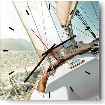Hodiny Velké nástěnné hodiny 40x40 Jachta Skleněné hodiny Čtvercové Tiché