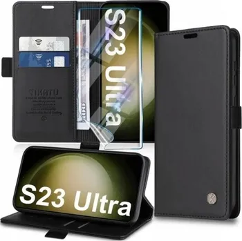 Pouzdro na mobilní telefon Pouzdro s klopou pro Samsung Galaxy S23 Ultra Kniha Černá + Fólie