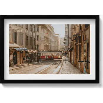 Obraz Elegantní obraz v černém rámu Pohled na Lisabon a tramvaj 60x40 cm