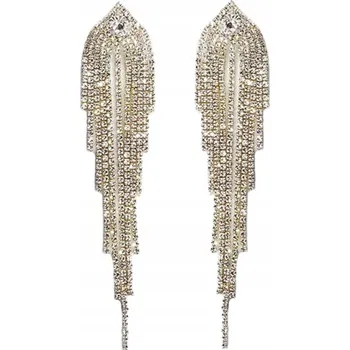 Náušnice Dlouhé visací zlaté náušnice s malé diamanty, které se třpytí