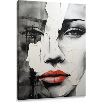 Obraz Obraz Na Plátně Ženský PORTRET Červené Rty Beton Abstrakce 40x60