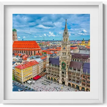 Obraz Dekorativní obraz v rámu na zeď Radnice Marienplatz v Mnichově 50x50 cm